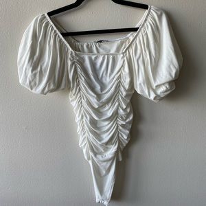 White Ruched Bodysuit